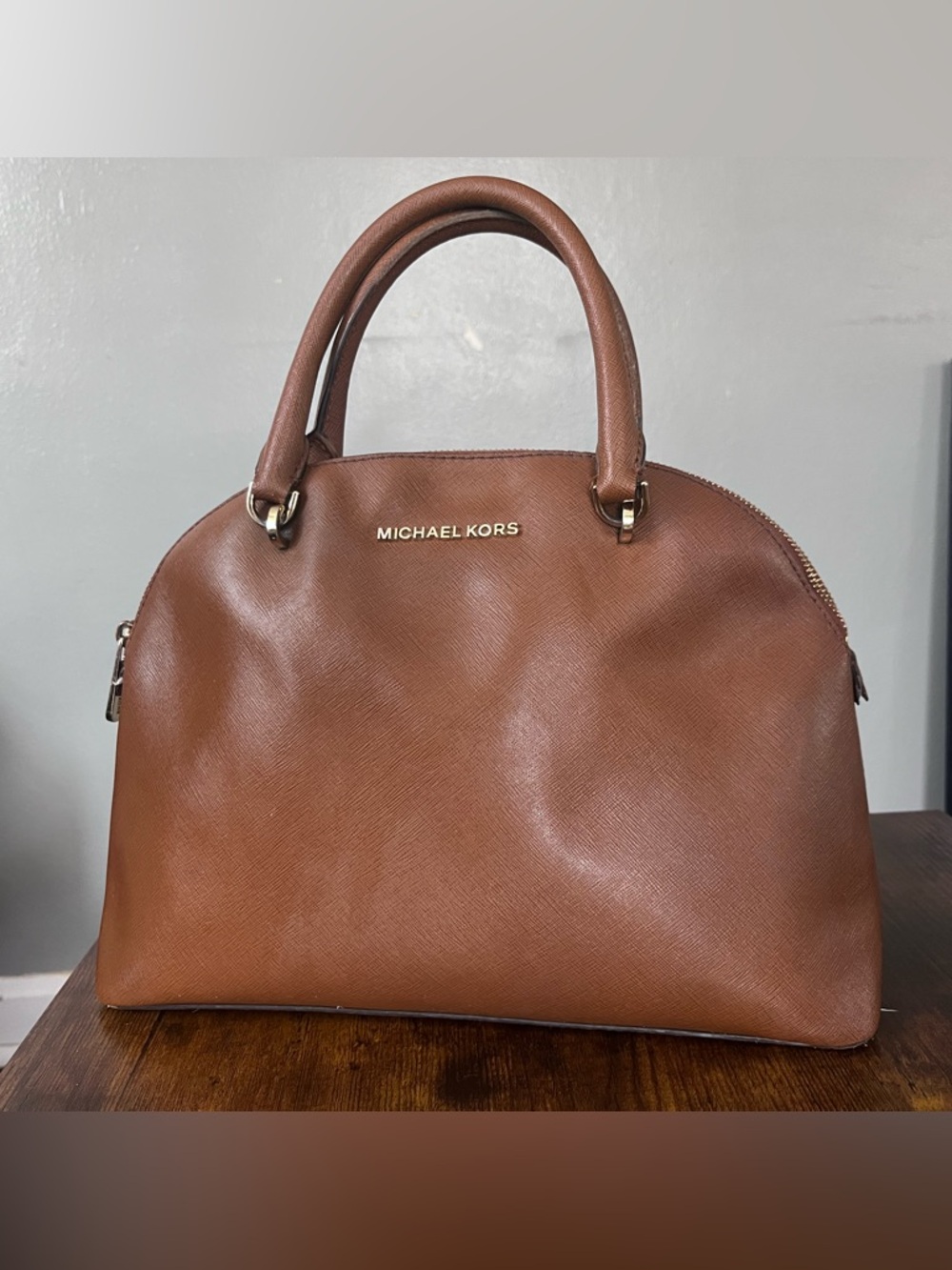 Michael Kors Cognac Saffiano Dome Satchel